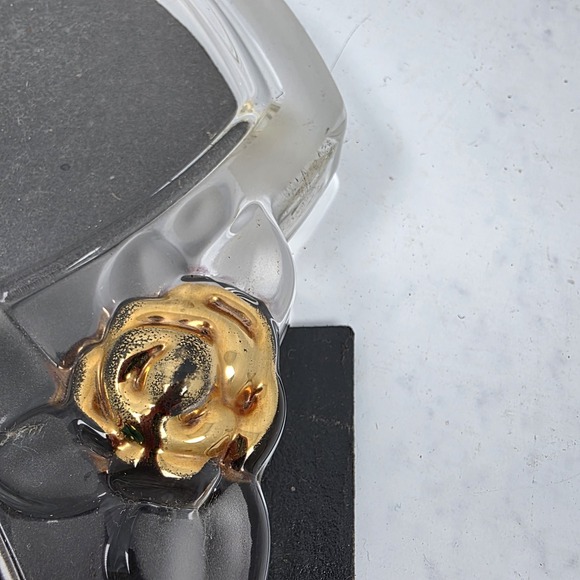 Vtg Mikasa Rosemont Double Heart Picture Frame Glass Crystal Gold Roses 7" x 10" - Picture 7 of 10